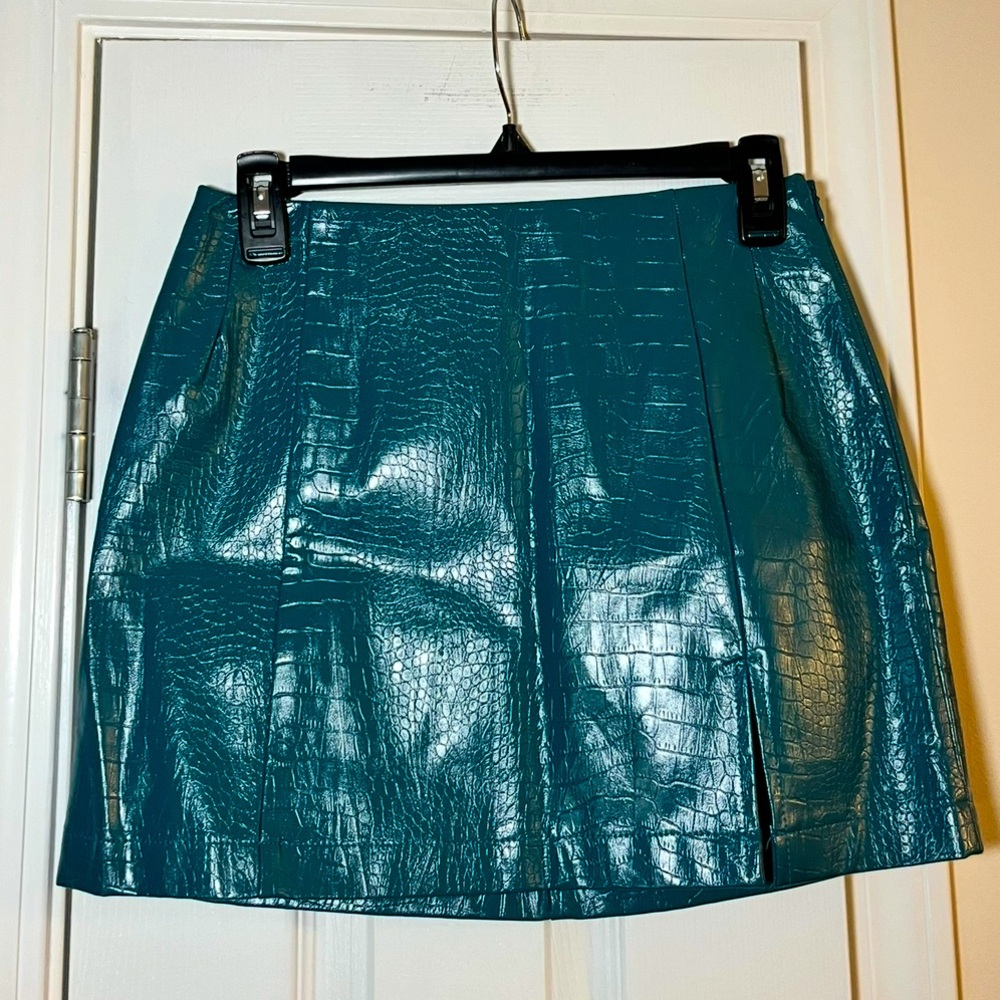 B.Original Women’s Blue Pleather Skirt- Size Small